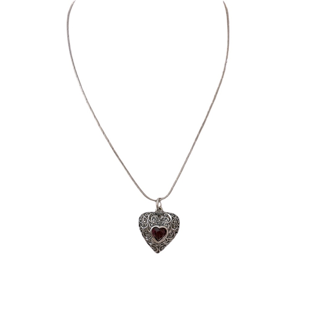 Gorgeous vintage antique sterling heart pendant intricate design  with 925 chain